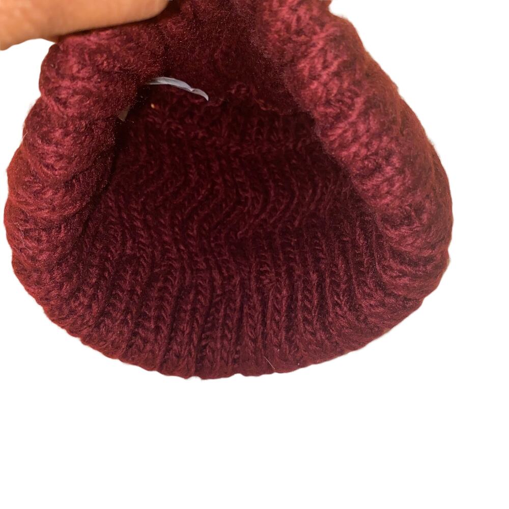 West Loop Knit Pom Pom Beanie Hat Fold Over Burgundy One Size Fits Most - Picture 3 of 5